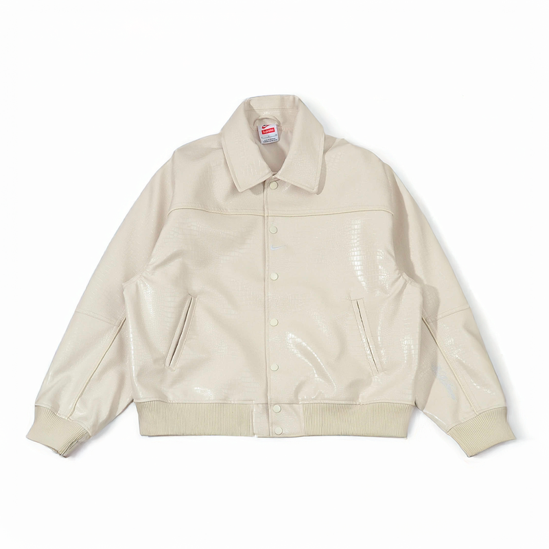 Jaqueta Nike x Supreme Varsity Leather Off White