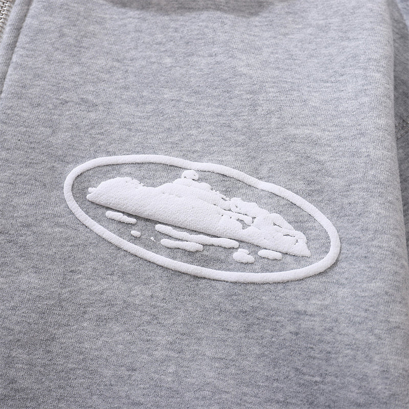 Conjunto Moletom Corteiz Logo Island Tee Cinza